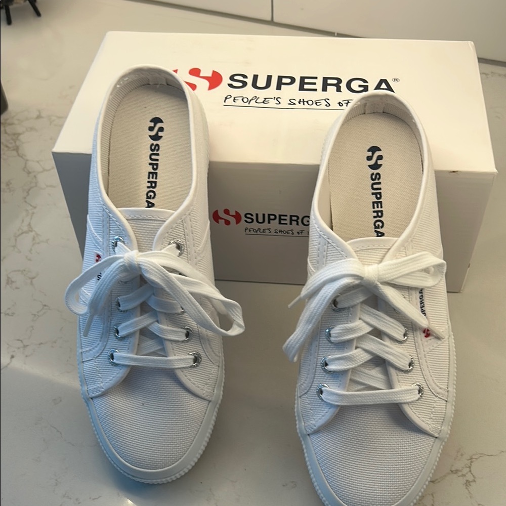 Superga Classic White Lace-Up Sneakers